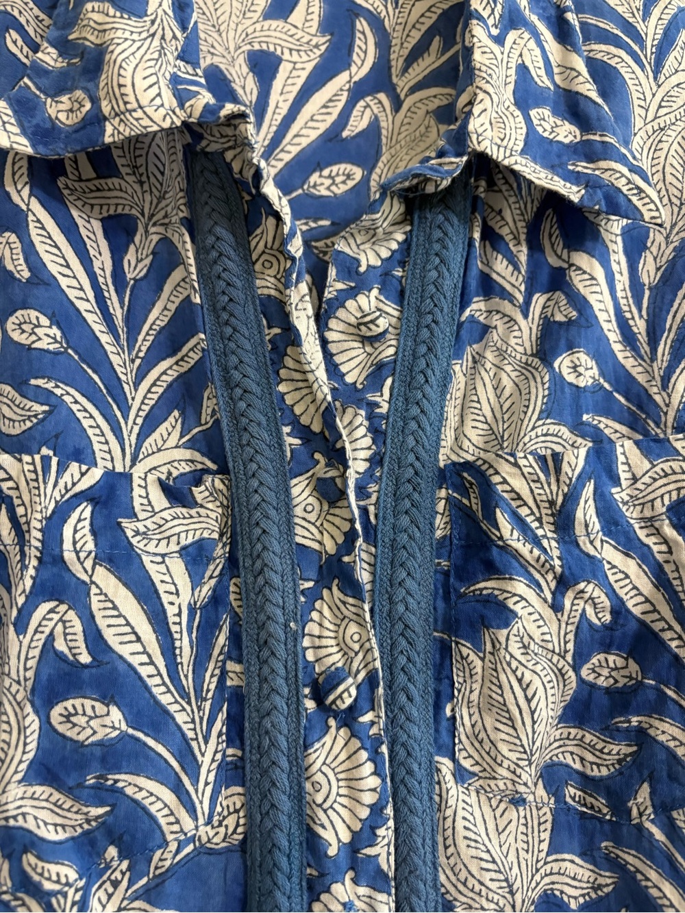 Azure & Indigo Blue White Floral Cotton dress/ Cover Up Large - Picture 2 of 10